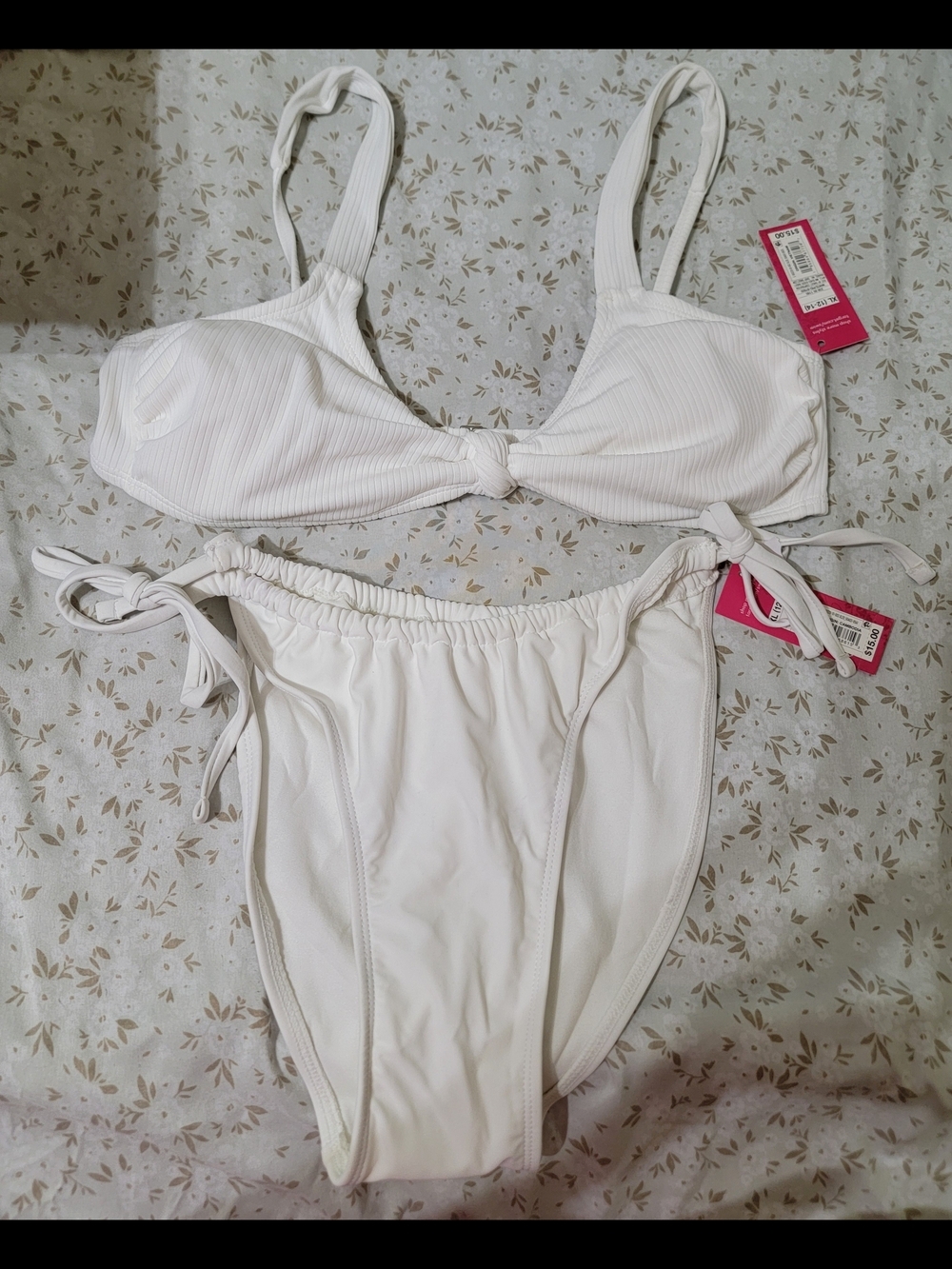 Xhilaration White Ribbed Tie Bikini Set
